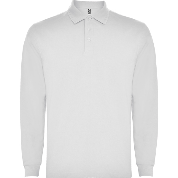 Polo blanco de manga larga hombre puños canalé personalizado